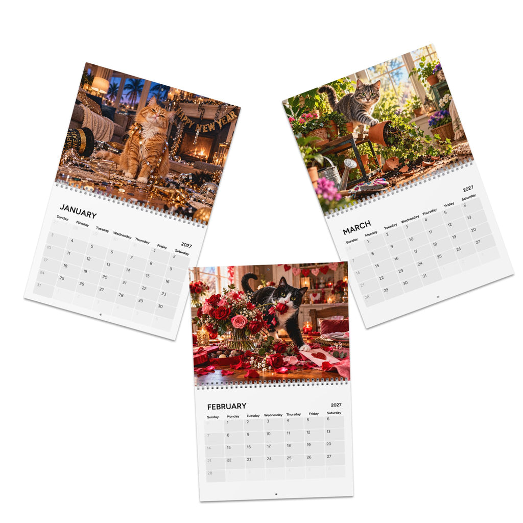 2027 Cat Wall Calendar — Cute Orange Tabby Monthly Calendar, New Year Home Decor & Gift