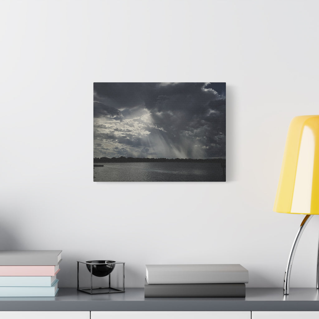 The Light Found a Way Matte Canvas Print — Sunbeams Through Clouds