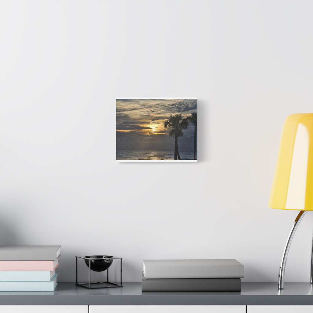 Sunrise Palm Trees Beach Canvas Print — Coastal Wall Art, Matte Stretched Canvas