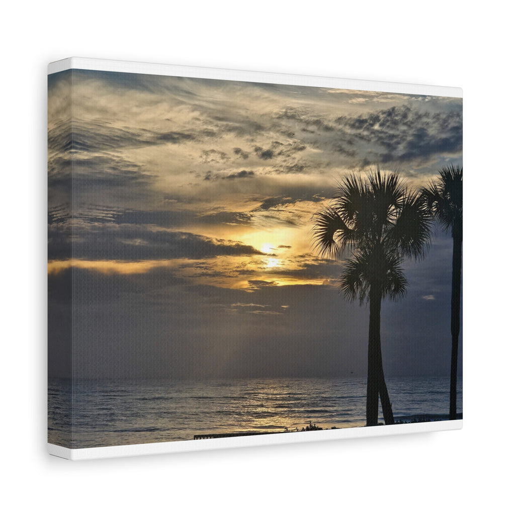 Sunrise Palm Trees Beach Canvas Print — Coastal Wall Art, Matte Stretched Canvas