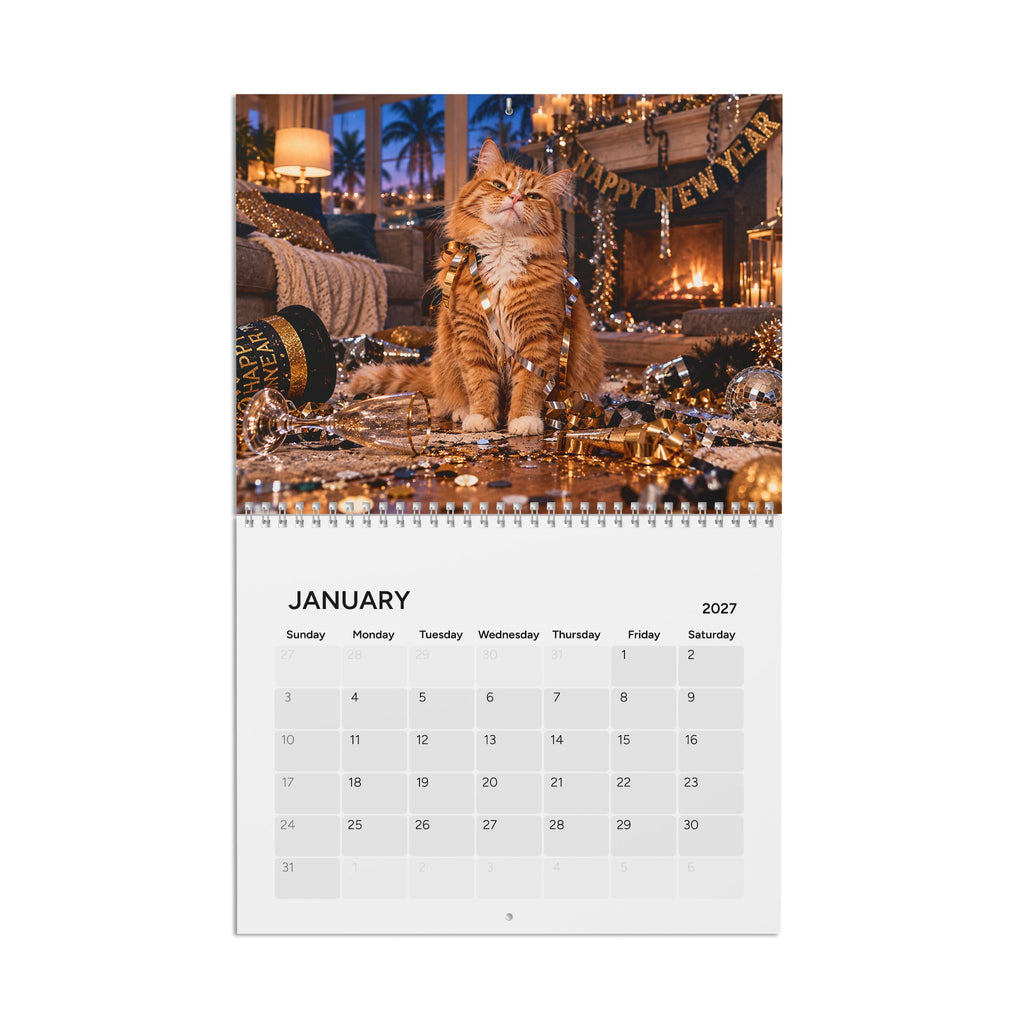 2027 Cat Wall Calendar — Cute Orange Tabby Monthly Calendar, New Year Home Decor & Gift