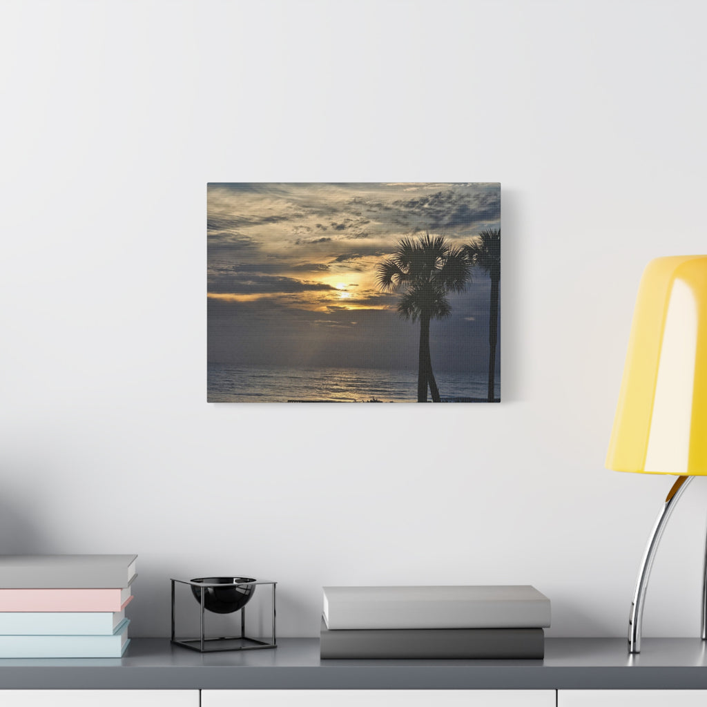 Sunrise Palm Trees Beach Canvas Print — Coastal Wall Art, Matte Stretched Canvas