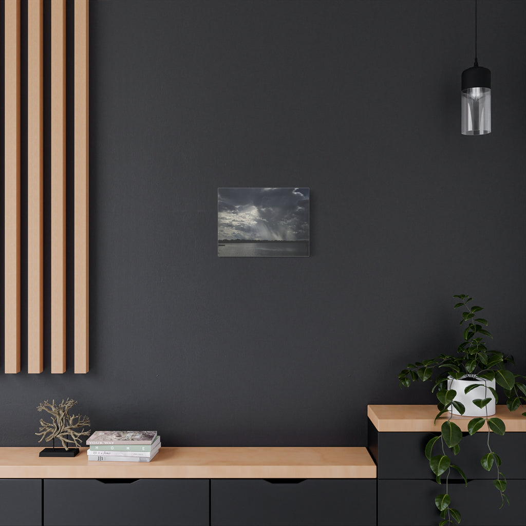 The Light Found a Way Matte Canvas Print — Sunbeams Through Clouds