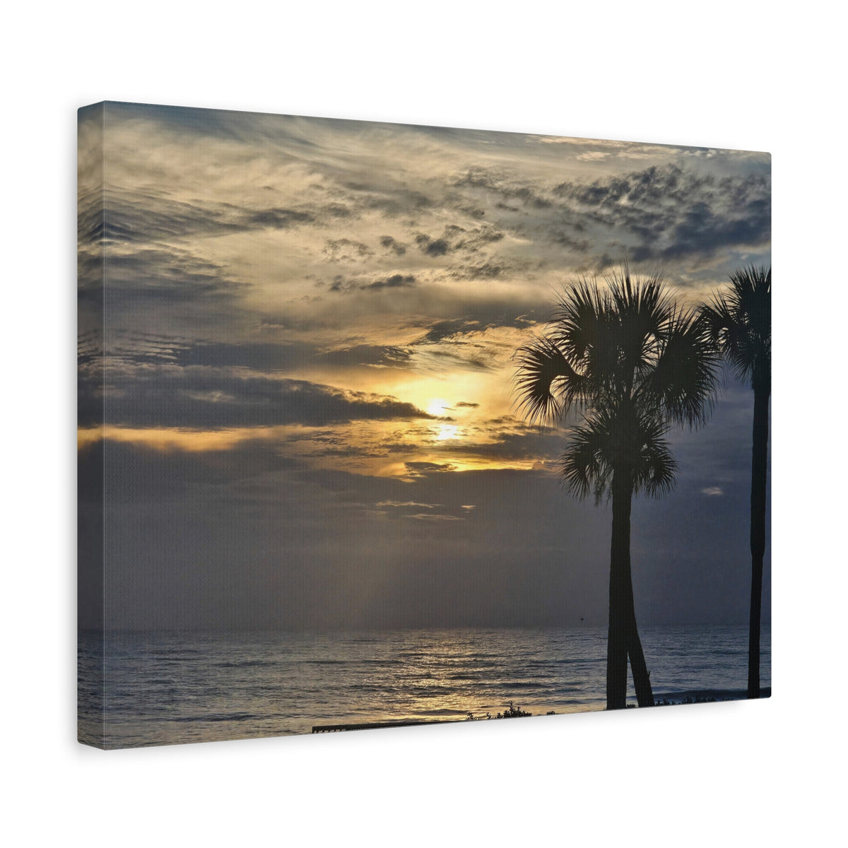 Sunrise Palm Trees Beach Canvas Print — Coastal Wall Art, Matte Stretched Canvas