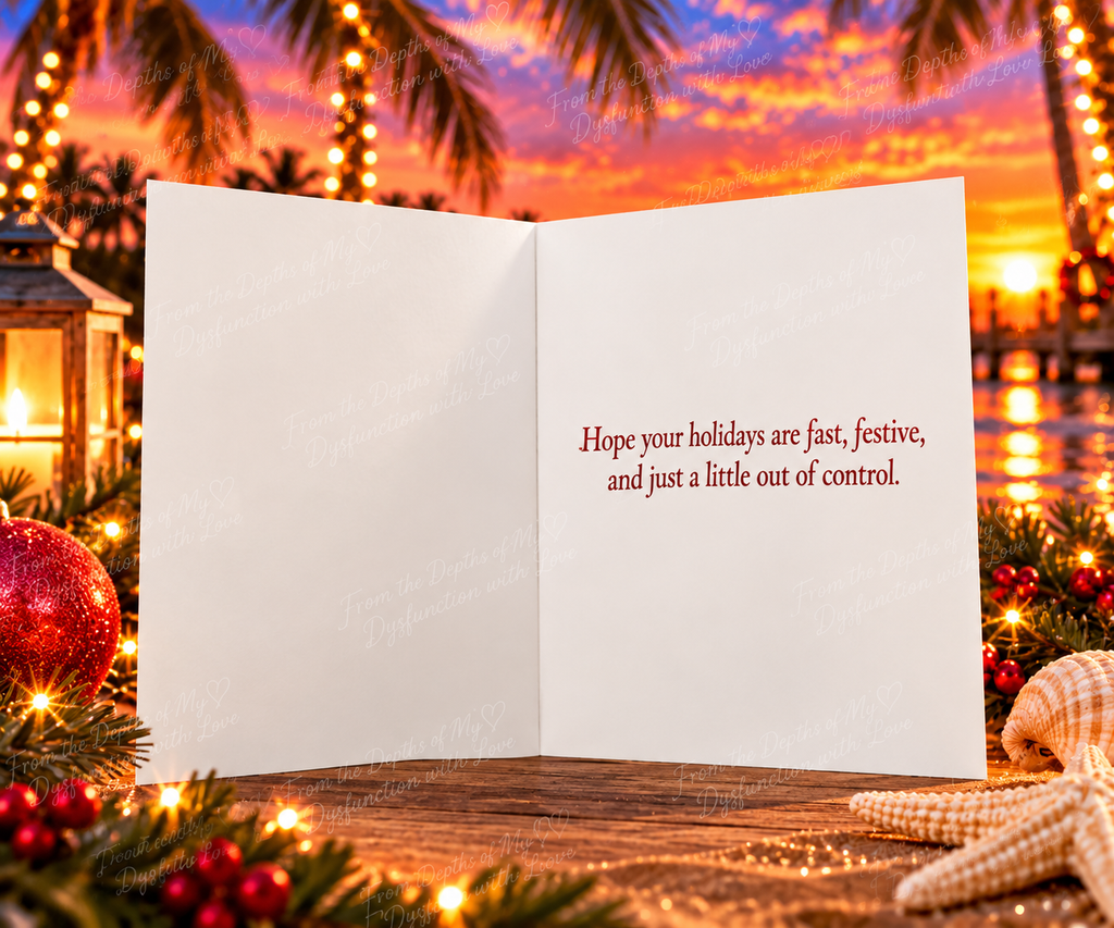 Delivering Christmas at Full Throttle – Funny Tropical Christmas Card