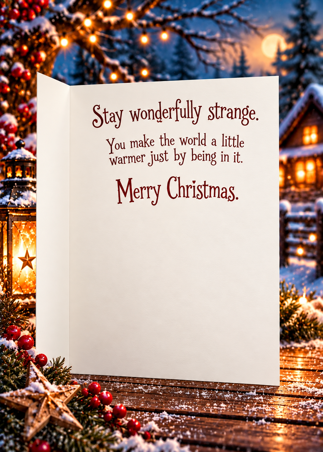 Keep Warm You Lovely Strange Thing – Whimsical Christmas Card