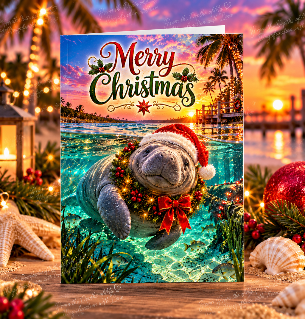 Merry Christmas Manatee – Coastal Holiday Greeting Card