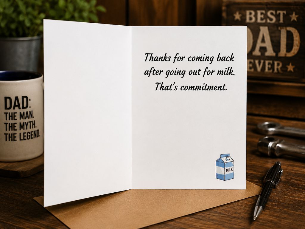 Funny Father's Day Card | Thanks For Coming Back After Going Out For Milk
