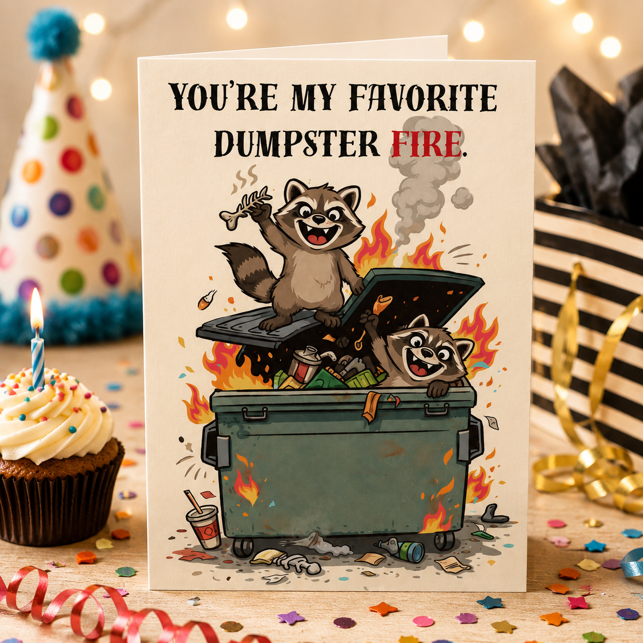 You're My Favorite Dumpster Fire Funny Birthday Card